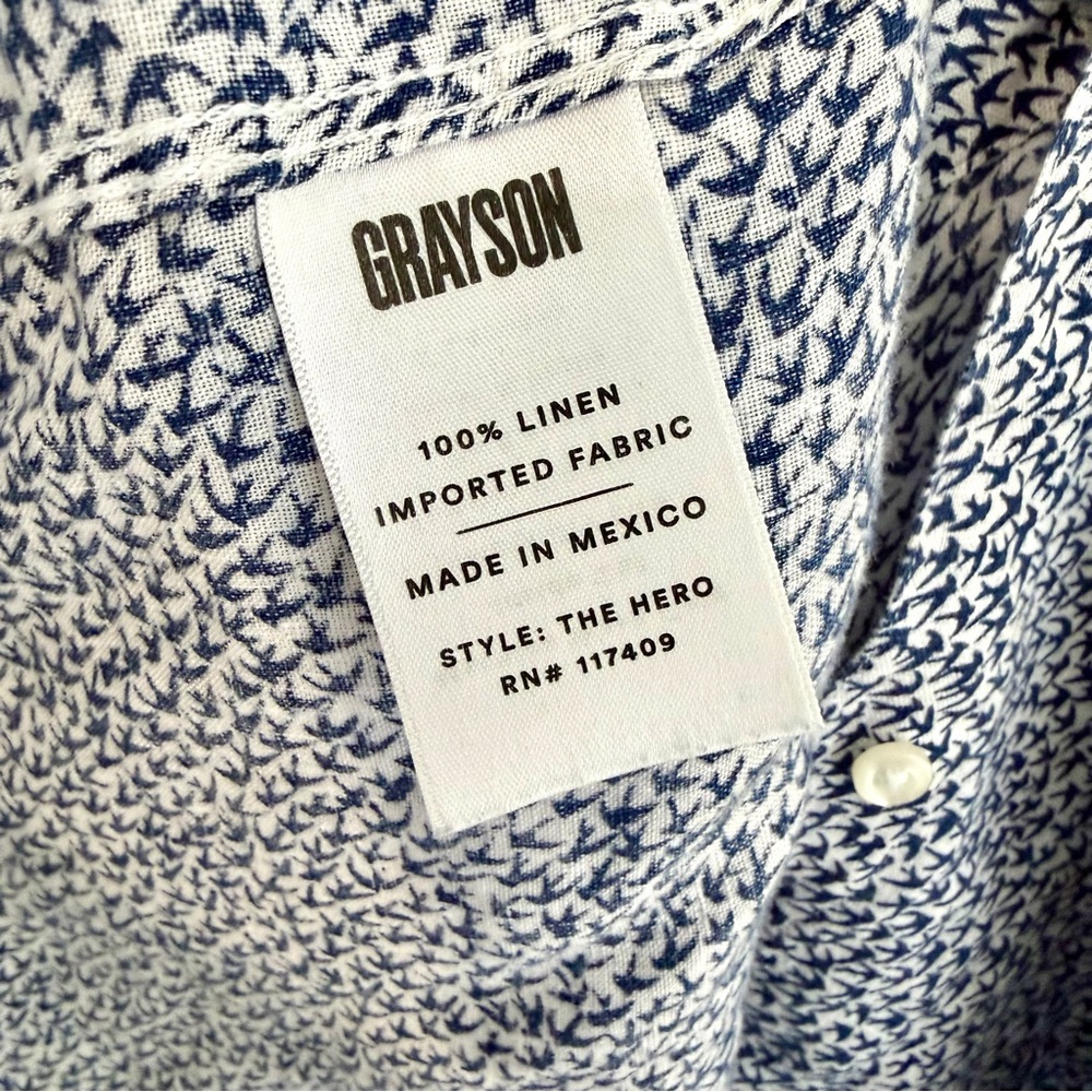 GRAYSON Women’s The Hero Buttondown Linen Birds Print in Navy Blue - Picture 10 of 11